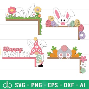 Leuke paasdeurhoeken SVG, paasdeurhoekbundel, Pasen deurkozijnhanger SVG, paasdeurtoppers, deurhoek konijn, paasdecor