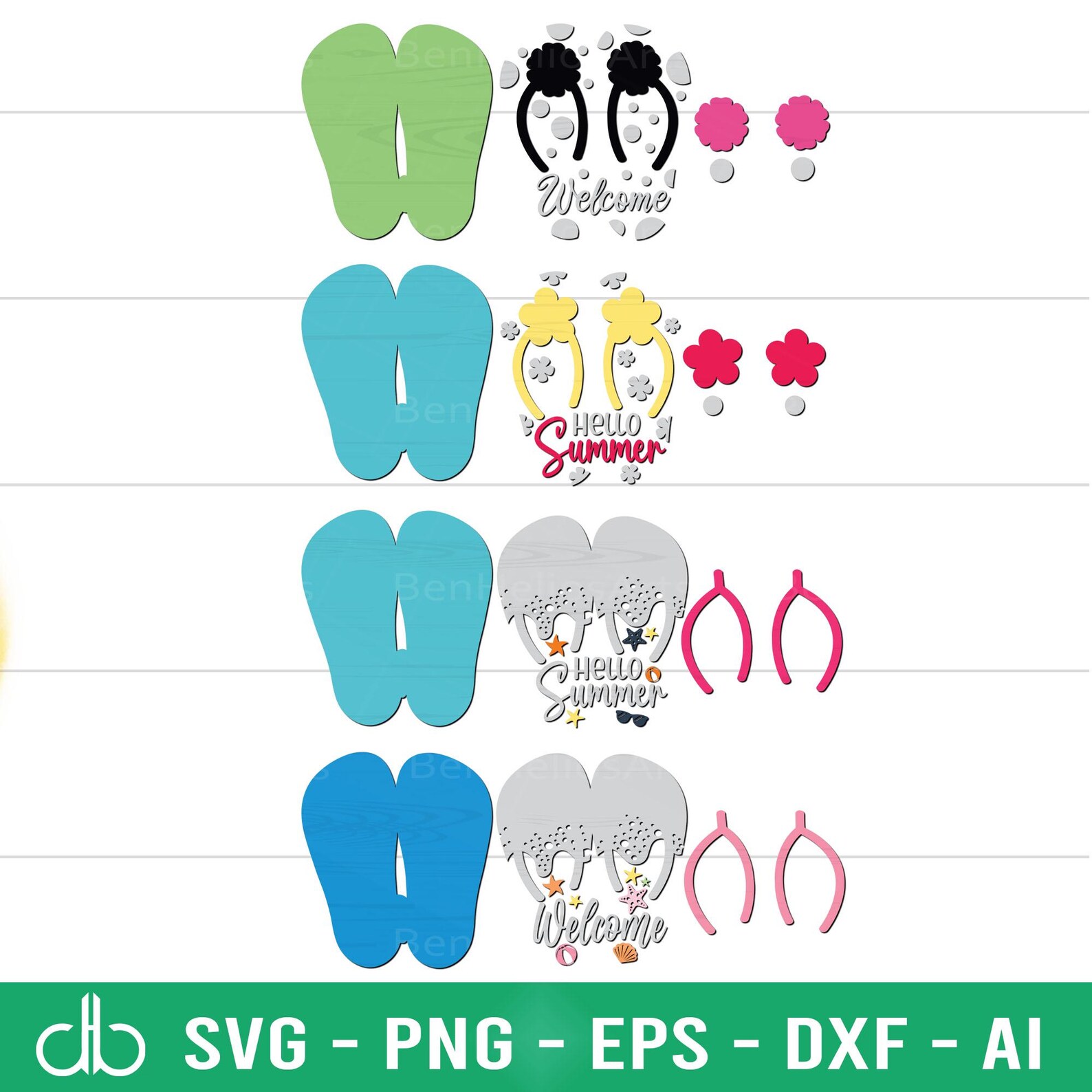 Hello Summer Flip Flop Door Hanger SVG Bundle, Summer Door Hanger, Flip ...