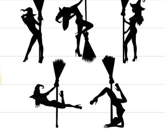 Witch Pole Dancer SVG Bundle, Witch Broomstick SVG, Pole Dancer Broomstick SVG, Witch Svg Bundle, Witch Dancer Svg, Halloween Stripper Svg