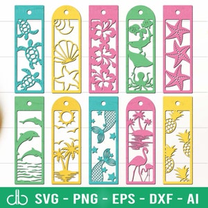 Pacchetto segnalibro estivo SVG, pacchetto segnalibro spiaggia SVG, segnalibri SVG, modello segnalibro SVG, design segnalibro spiaggia, laser segnalibro estivo