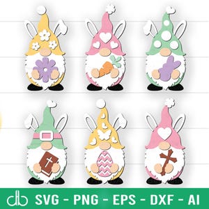 Easter Gnome Bundle SVG, Easter Gnomes SVG, Easter Decor Gnome Ornaments SVG, Gnomes Easter Sign Laser Cut Svg Files, Easter Gnome Bunny Svg