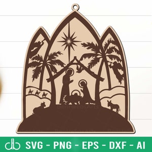 Szopka Bożonarodzeniowa SVG, Ozdoba Szopki Bożonarodzeniowej SVG, Scena Szopki SVG, Warstwowa Szopka SVG, Dekoracja Bożonarodzeniowa Bombka SVG