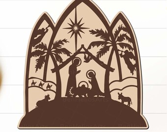 Christmas Nativity Scene SVG, Christmas Nativity Ornament SVG, Nativity Scene SVG, Layered Nativity Svg, Christmas Decor Ornament Bauble Svg