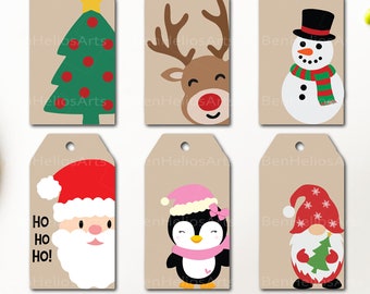 Christmas Tags SVG, Gift Tags SVG, Christmas Gift Tags SVG Bundle, Pine Reindeer Snowman Santa Penguin Gnome Cricut Glowforge Laser Cut File