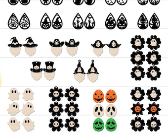 Spooky Halloween Earring SVG Bundle, Halloween Earrings SVG, Earrings SVG, Faux Leather Earrings, Cute Halloween Earrings Jewelry Ornaments