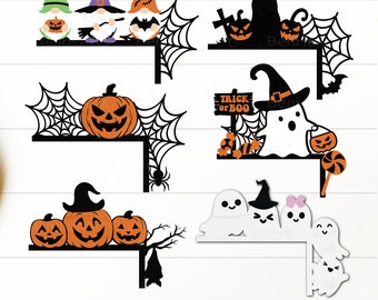 Pacchetto angoli porta di Halloween SVG, angoli porta di Halloween SVG, appendino porta di Halloween, puntale porta di Halloween, appendino telaio porta di Halloween SVG