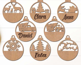 Christmas Ball Ornaments SVG, Christmas Ball Ornament SVG Bundle, Christmas Signs Bauble SVG Bundle, Christmas Ball Glowforge Laser Cut File