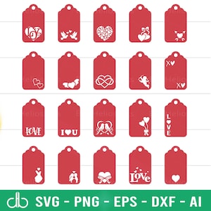 Valentine Tags SVG Bundle, Valentine Gift Tags SVG, Gift Tags SVG, Valentine Name Tag, Valentine Ornament, Love Gift Tags, Wedding Gift Tags