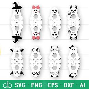 かわいいゴーストロリポップホルダー SVG バンドル、ロリポップホルダー SVG、キャンディホルダー SVG、チョコレートホルダー、ハロウィンゴーストロリポップホルダーレーザーカット