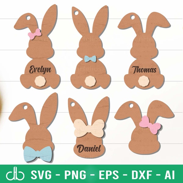 Easter Bunny Basket Tag SVG Bundle, Easter Tags SVG, Bunnies Tag Bundle SVG, Easter Basket Name Tag Svg, Bunny Hanger Svg, Bunny Peep Svg