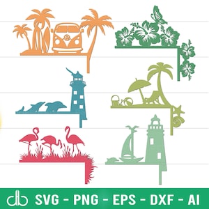 Stranddeur hoek bundel SVG, strand deur hoeken SVG, strand deur Frame Hanger SVG, strand deur Hanger SVG, zomer decor SVG, zomer borden SVG