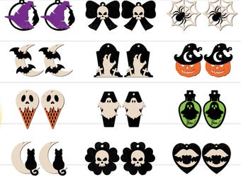 Spooky Halloween Earring SVG Bundle, Halloween SVG, Halloween Earrings SVG, Earrings, Faux Leather Earring, Cute Halloween Jewelry Ornaments