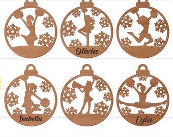 Cheerleader Christmas Baubles Ornaments SVG, Cheer Baubles SVG, Christmas Cheer Leader, Personalized Christmas, Custom Name Christmas Cheer