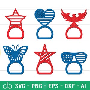 Patriotischer Serviettenring Bundle SVG, Serviettenhalter SVG, Serviettenring SVG, Serviettenring SVG, Serviettenring Unabhängigkeitstag Laser Cut-Dateien