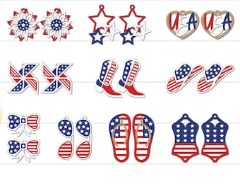 Happy 4th Of July Earring SVG Bundle, USA Patriotic Earrings, Earrings SVG, Faux Leather Earrings, Independence Day, American Flag Earrings