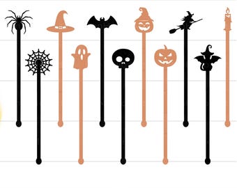 Halloween Stir Swizzle Sticks SVG, Halloween Stir Swizzle Stick SVG Bundle, Drink Stirrers SVG Bundle, Stir Swizzle Sticks Laser Cut Files