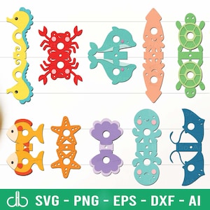 Meerestiere Lollipophalter SVG Bundle, Lollipophalter SVG, Süßigkeitenhalter SVG, Schokoladenhalter SVG, Seetiere Lollipop Laser Cut Dateien