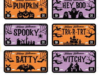 Halloween License Plate SVG Bundle, License Plates SVG, Vanity License Plate, Halloween Decor, Halloween Wall Art, Layered Wood Art SVG