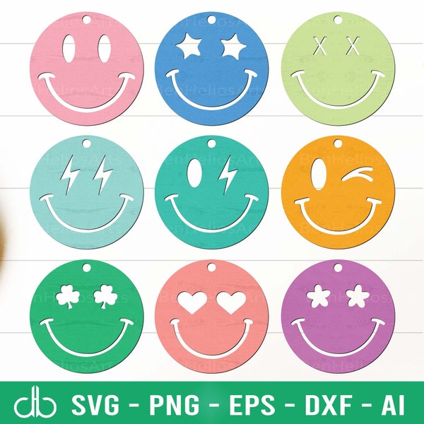 Smiley Face Keychain SVG Bundle, Smiley Face Gift Tags SVG Bundle, Smiley Face Tags SVG Bundle, Smiley Face Ornaments Svg, Keychains Svg