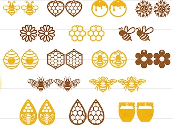 Honey Bee Earring SVG Bundle, Honey Bee Earrings SVG, Earrings SVG, Faux Leather Earrings Svg, Bee Earrings Svg, Bee Earring Laser Cut Files
