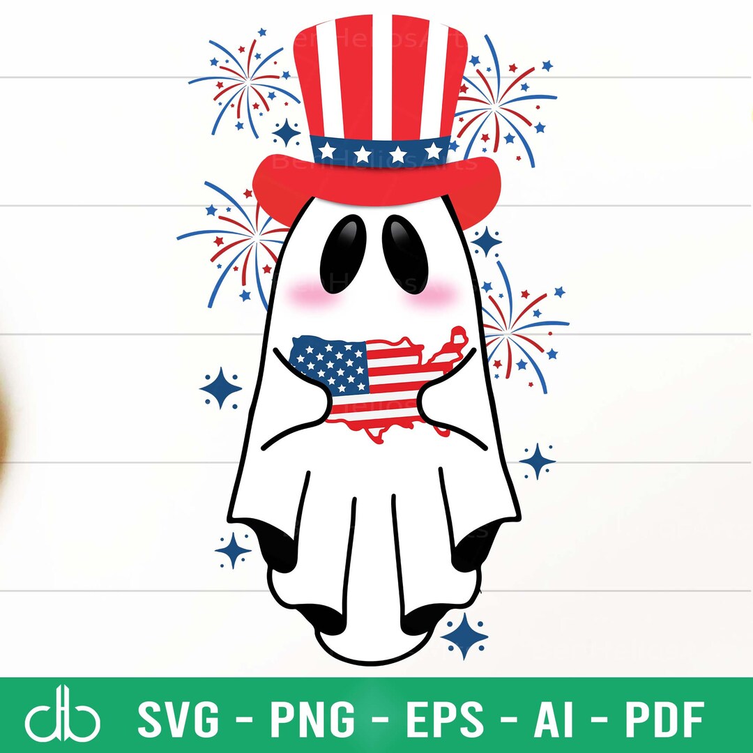 Happy 4th of July Ghost American Map SVG, Ghost Holding American Map SVG, 4th of July Cute Ghost ...
