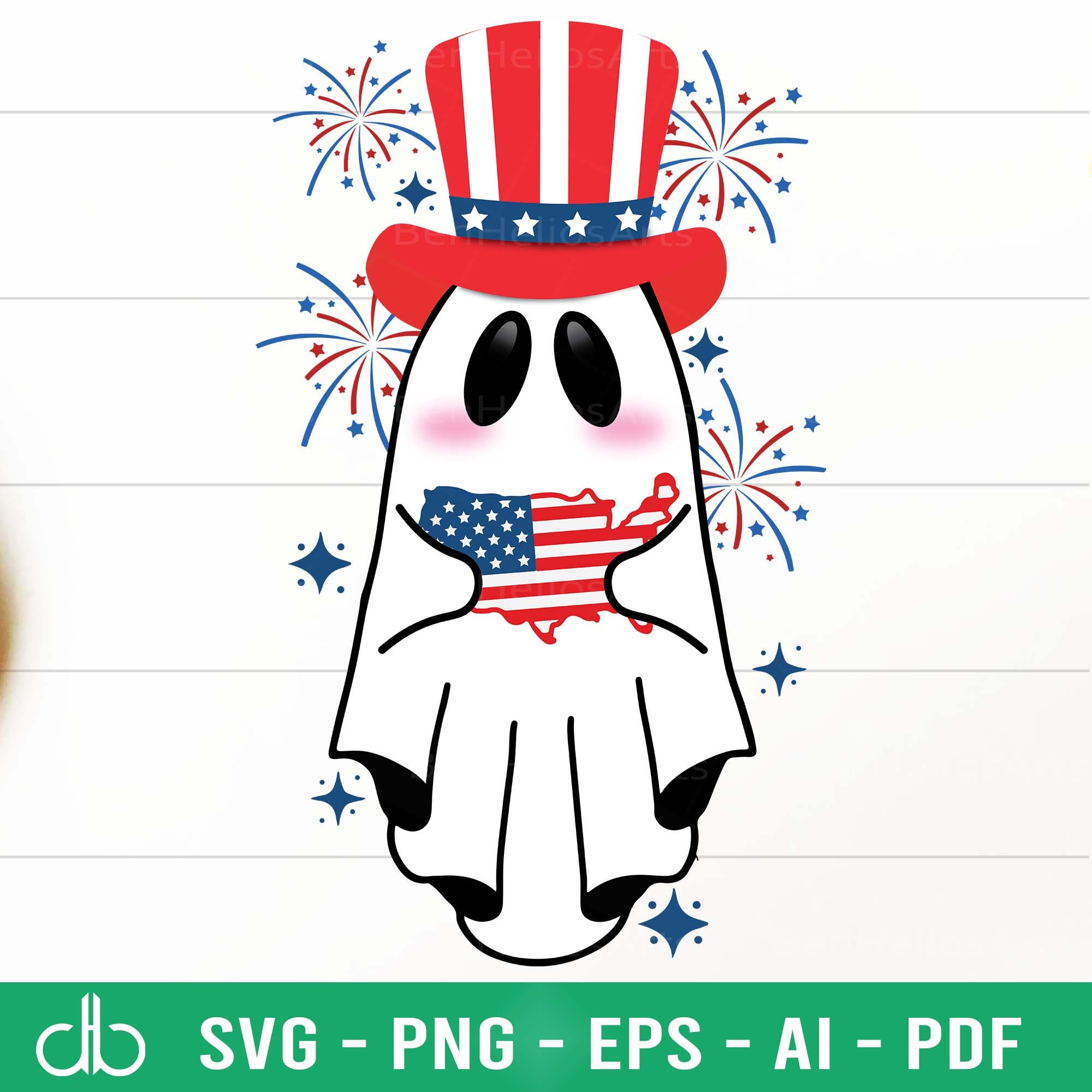 Happy 4th of July Ghost American Map SVG, Ghost Holding American Map SVG, 4th of July Cute Ghost ...