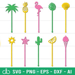 Sommer Stir Swizzle Sticks SVG, Sommer Stir Swizzle Stick SVG Bundle, Trinkrührer SVG Bundle, Stir Swizzle Sticks Bundle Laser Cut-Dateien