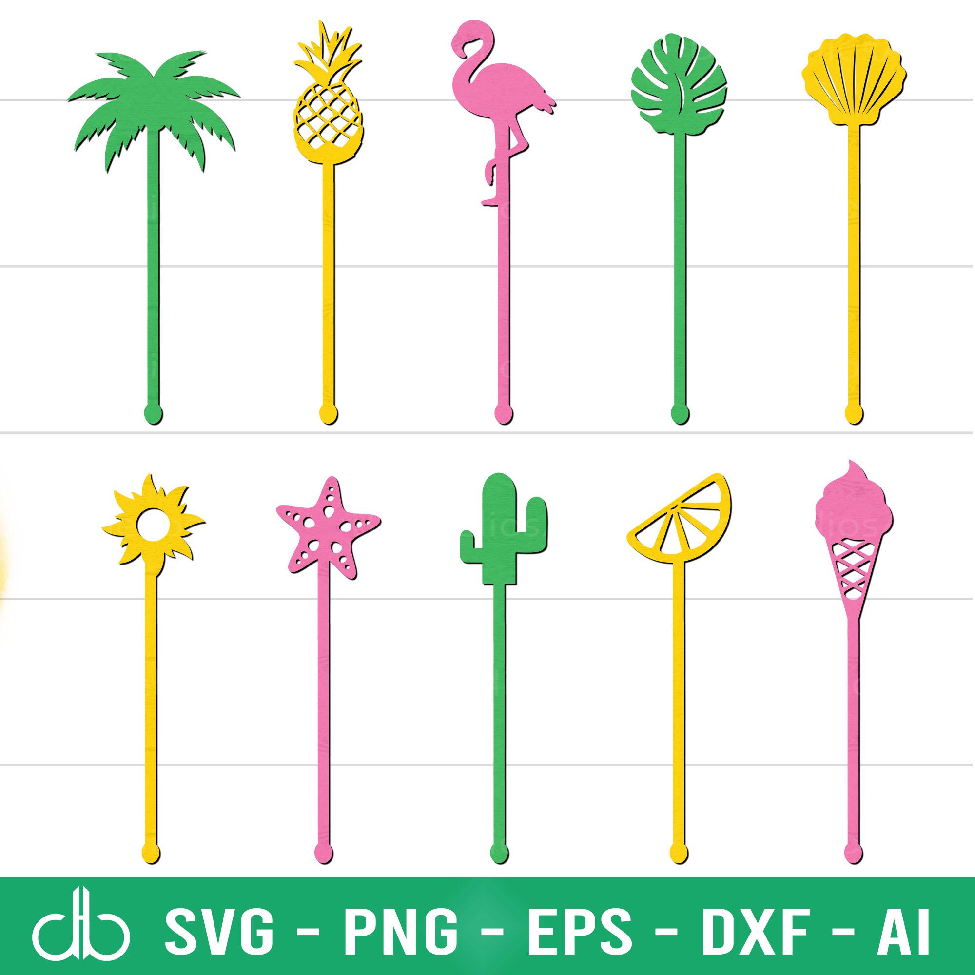 Summer Stir Swizzle Sticks SVG, Summer Stir Swizzle Stick SVG Bundle, Drink Stirrers SVG Bundle, Stir Swizzle Sticks Bundle Laser Cut Files