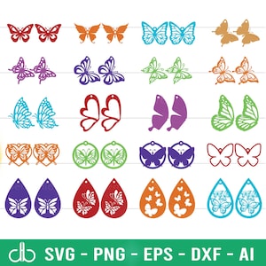 Bundle de boucles d'oreilles papillon SVG, boucles d'oreilles papillon SVG, boucles d'oreilles SVG, boucles d'oreilles simili cuir Svg, boucles d'oreilles papillons découpées au laser, Svg papillon