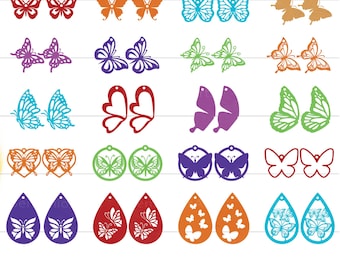 Butterfly Earring SVG Bundle, Butterfly Earrings SVG, Earrings SVG, Faux Leather Earrings Svg, Butterflies Earrings Laser Cut, Butterfly Svg