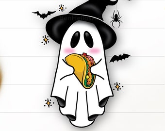 Ghost Taco SVG, Ghost Love Taco SVG, Ghost Holding Taco SVG, Ghost Eating Taco Svg, Dolce e carino Ghost Taco Svg, Halloween Party Taco Svg Png