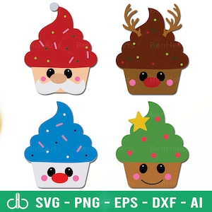 Paquete SVG de cupcakes navideños, cupcakes navideños SVG, cupcake SVG, decoración navideña Svg, archivos Svg de cupcakes para Cricut y Silhouette