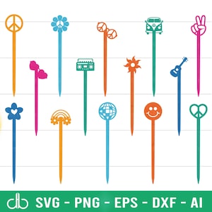 Boho Hippie Cake Topper SVG, Hippie Markers SVG, Hippie Topper SVG, Summer Decor Svg, Retro Groovy Boho Hippie Cupcake Toppers, Groovy Svg