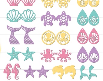 Sea Animal Earring SVG Bundle, Beach Earrings SVG, Summer Earrings SVG, Earrings Svg, Faux Leather Earrings Svg, Beach Earring Laser Cut