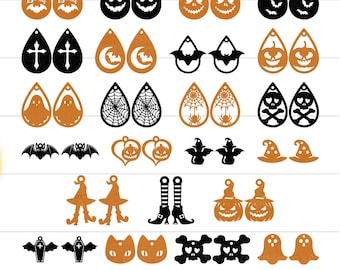 Halloween Earrings SVG, Halloween Earring SVG Bundle, Earrings SVG, Faux Leather Earrings Svg, Cute Halloween Earrings Jewelry Ornaments Svg
