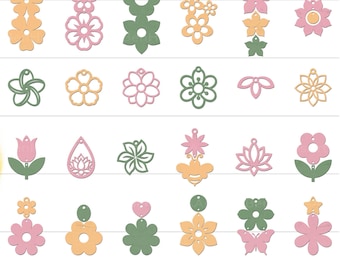 Blumenohrring SVG Bundle, Blumen Ohrringe SVG, Ohrringe SVG, Kunstleder Ohrringe, Gänseblümchen Ohrringe, Ohrring Vorlage Laser Cut svg Datei