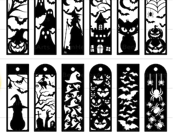 Paquete de SVG para marcapáginas de Halloween, SVG para marcapáginas de Halloween, SVG para marcapáginas, plantilla de marcapáginas SVG, archivo de diseño de marcapáginas, marcapáginas de Halloween para láser