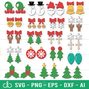 Süße Weihnachtsohrringe SVG Bundle, Weihnachtsohrringe SVG, Ohrringe SVG, Kunstleder Ohrringe, süße Weihnachtsohrringe Schmuck Zubehör