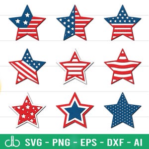 4 juli ster SVG-bundel, patriottische sterren SVG, 4 juli decor, 4 juli decor, patriottisch decor, USA Home decor, Independence Day decor