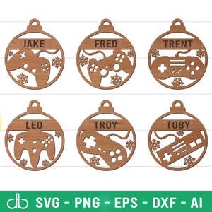 Videogamecontroller kerstballen ornamenten SVG, gamer kerstballen SVG, kerst gamer SVG, gepersonaliseerde kerst, aangepaste naam kerst