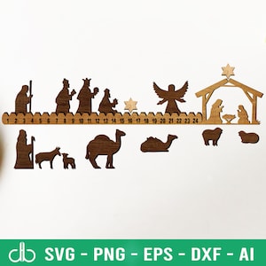 Kalendarz adwentowy z odliczaniem do szopki bożonarodzeniowej SVG, Kalendarz adwentowy z odliczaniem do świąt Bożego Narodzenia SVG, Odliczanie do świąt Bożego Narodzenia SVG, Dekoracja świąteczna z szopką SVG