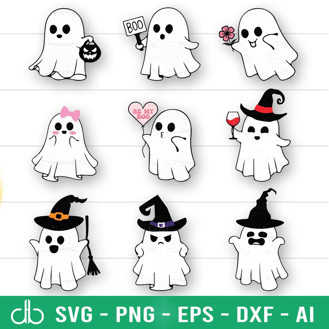 Cute Ghost SVG Bundle, Halloween Ghosts SVG, Happy Ghosts SVG, Funny ...