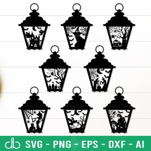 Halloween Lantern Bundle SVG, Lanterns SVG, Lantern Scene SVG, Haunted House Svg, Lantern Decor Svg, Halloween Lantern Svg, House Decor Svg