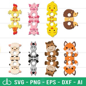 Paquete SVG de porta paletas de animales de granja, porta paletas SVG, porta caramelos SVG, porta chocolates Svg, archivos cortados con láser de porta paletas de animales de granja