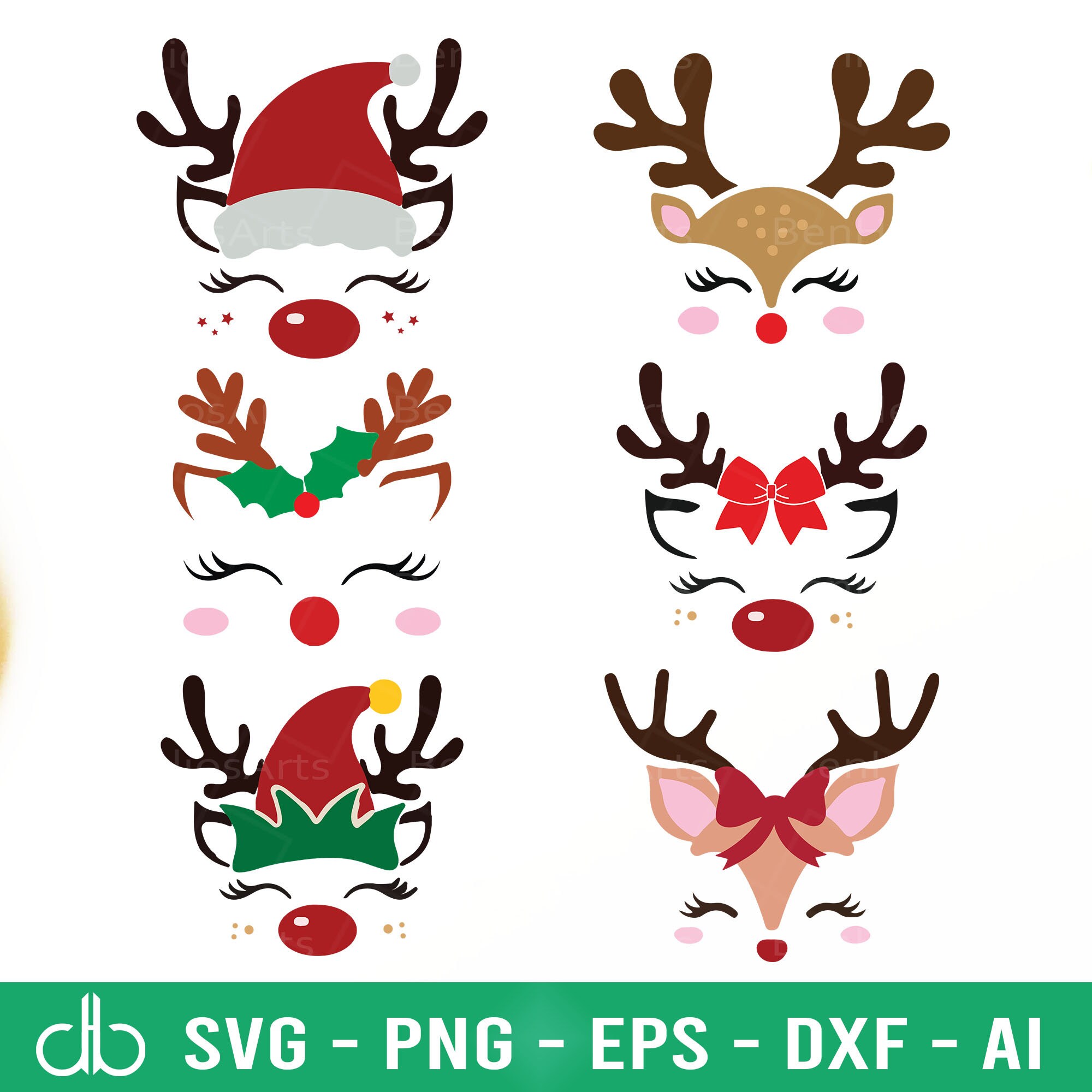 Christmas Reindeer Face SVG Bundle, Christmas Reindeer Faces SVG ...