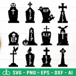 Halloween Tombstone SVG-bundel, kerkhof SVG, grafsteen SVG, Halloween-decor, rip vector, horror eng, Halloween-begraafplaats grafsteen