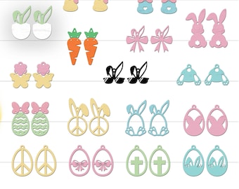 Easter Earring SVG Bundle, Easter Earrings SVG, Bunny Earrings SVG, Faux Leather Earrings, Cute Easter Bunny Earrings Jewelry, Earrings Svg
