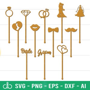 Hochzeit Stir Swizzle Sticks SVG, Hochzeit Stir Swizzle Stick SVG Bundle, Trinkrührer SVG Bundle, Stir Swizzle Sticks Bundle Laser geschnitten Datei