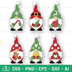 Pacchetto gnomi natalizi SVG, gnomi natalizi SVG, ornamenti gnomi decorazioni natalizie SVG, file SVG Glowforge taglio laser per Cricut