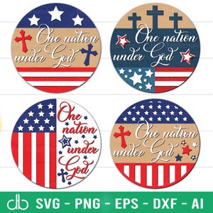 Bundle SVG d'accroche-porte 4 juillet, cintres ronds patriotiques SVG, une nation sous Dieu, panneaux de porte ronds, jour de l'indépendance, décoration d'intérieur USA